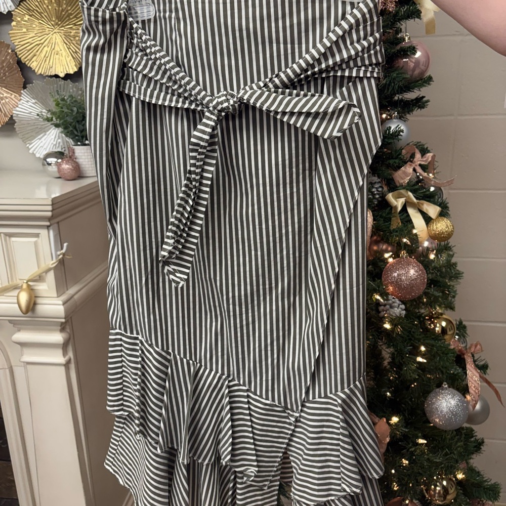 Worthington Asymmetrical Black and White Striped Skirt
